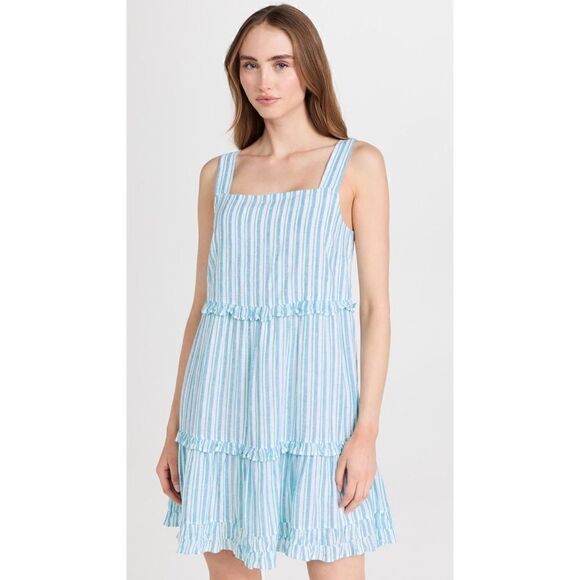 NWT Rails Sandy Dress Linen Blend Striped Ruffle Mini in Laguna Stripe, Small - Picture 6 of 16